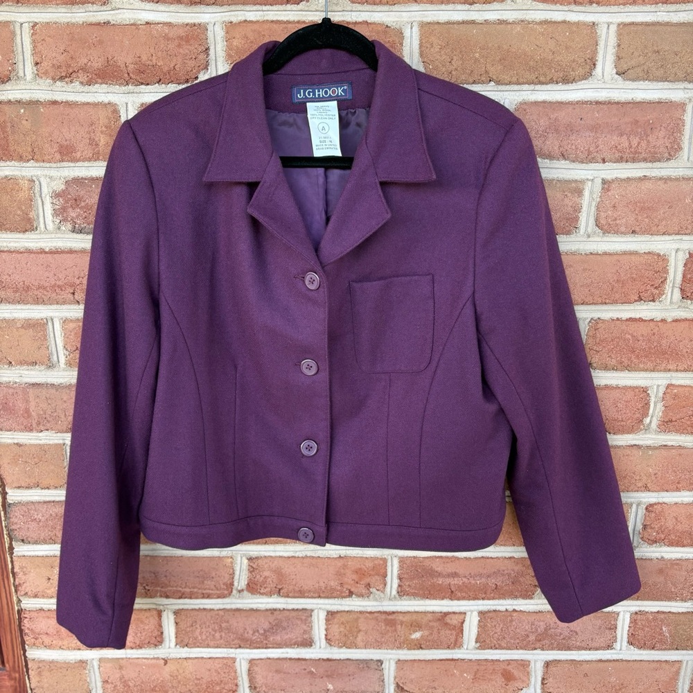 Purple Cropped Button-Front Blazer. J G Hook